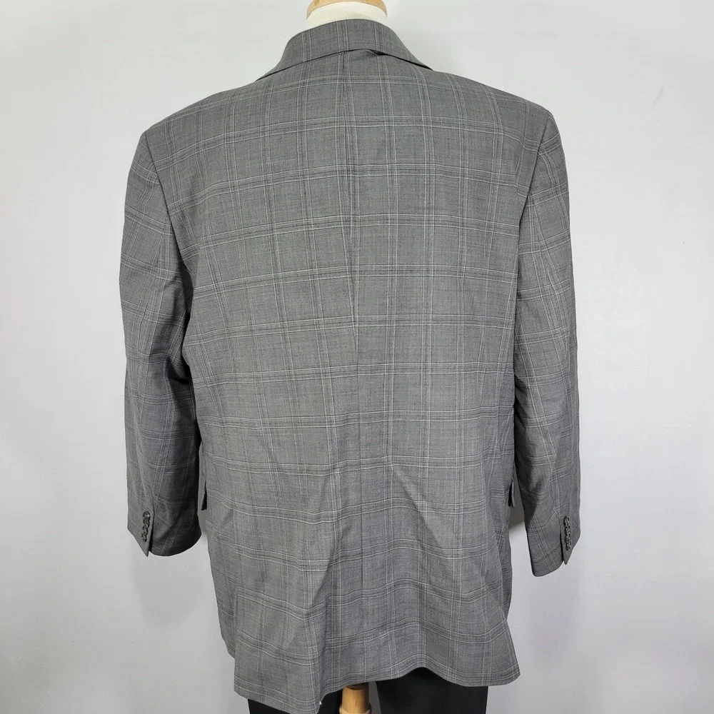 Stafford Men's Sport Coat‎ Blazer Two Button Gray Plaid Wool Blend Classic 50R